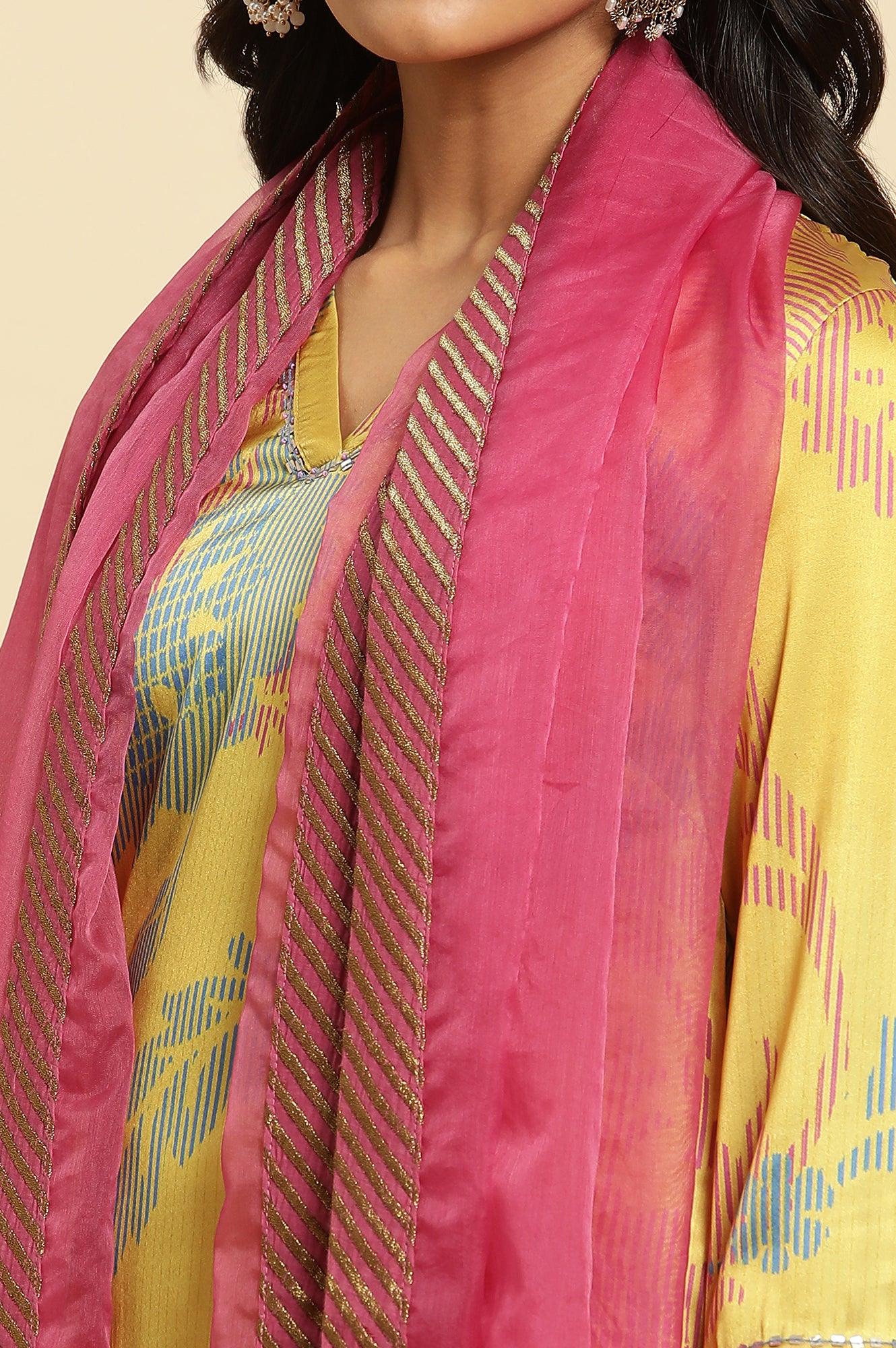Pink Organza Dupatta With Zari Border - Image 4