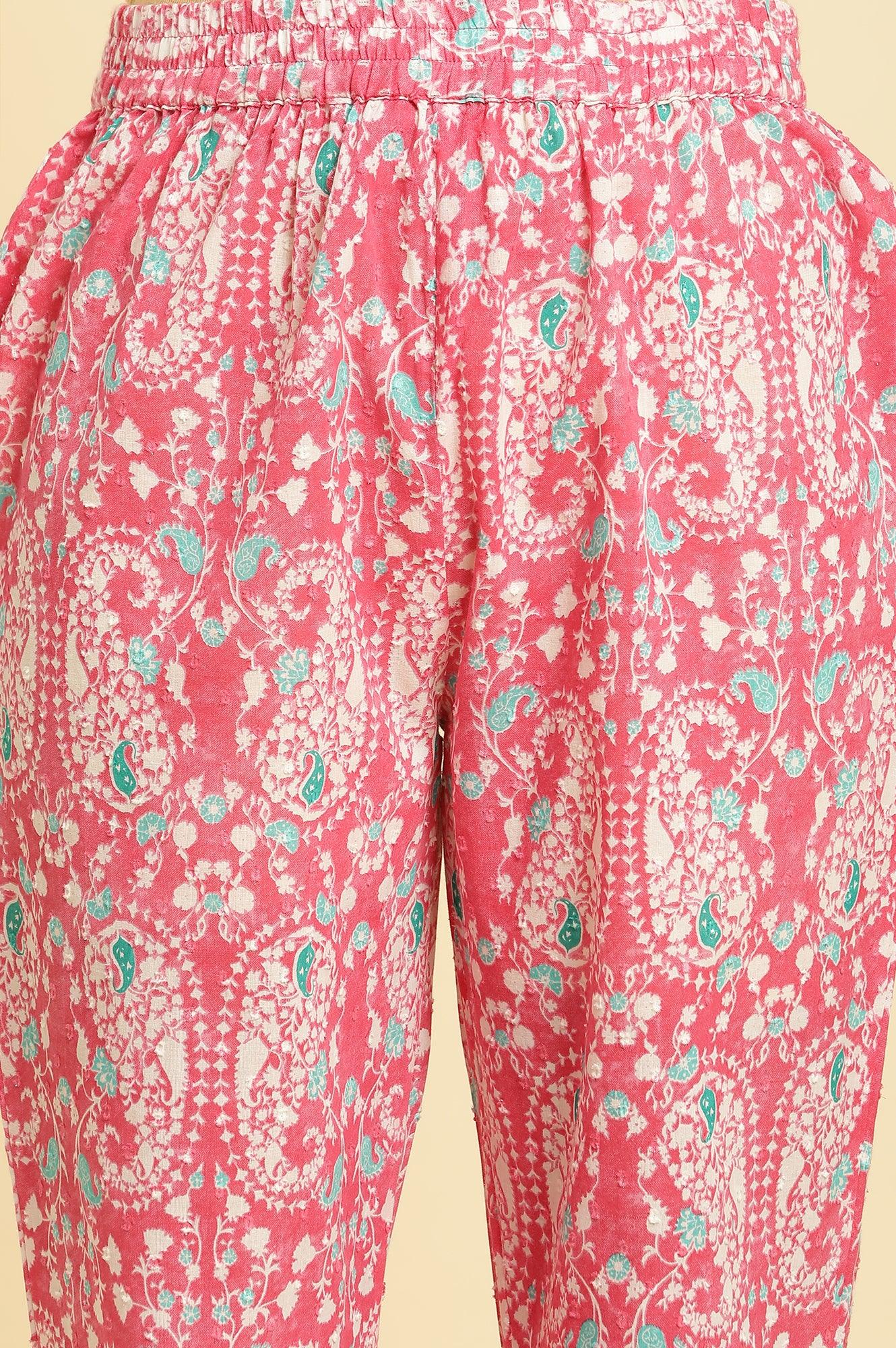 Pink Printed Straight Kurta And Pants Co-Ord Set - Image 8