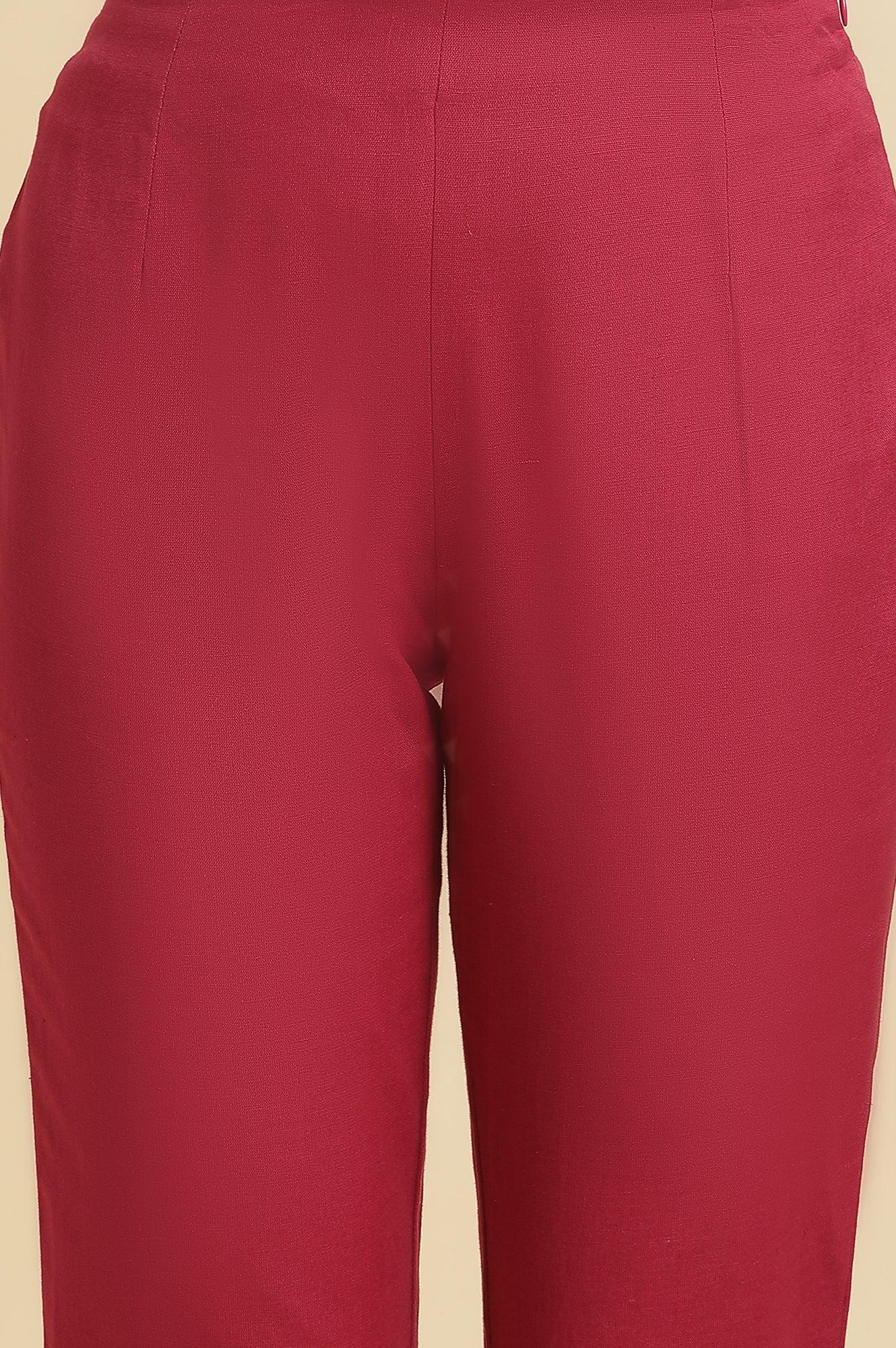 Pink Solid Cotton Flax Slim Pants - Image 6