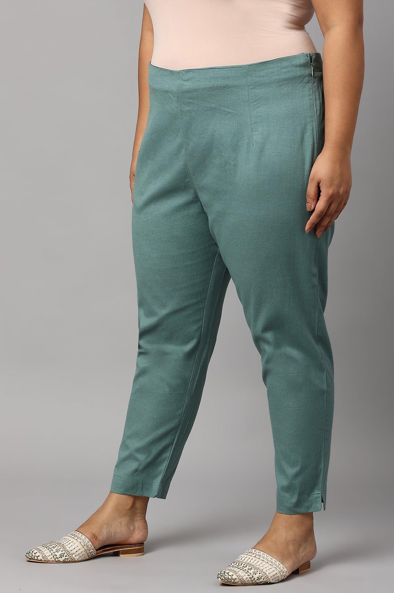 Plus Size Aqua Blue Cotton Blend Slim Pants - Image 3