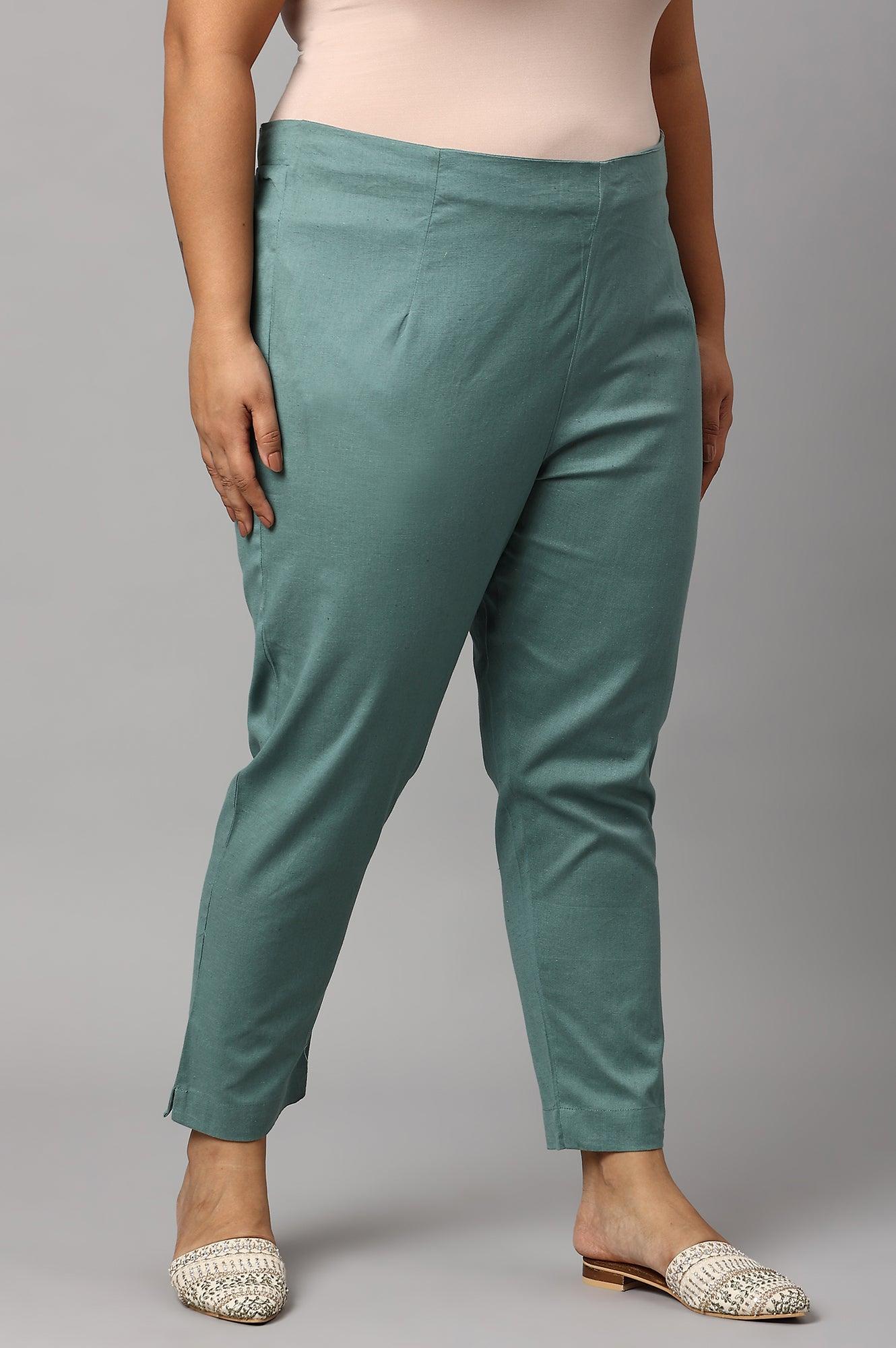 Plus Size Aqua Blue Cotton Blend Slim Pants - Image 4