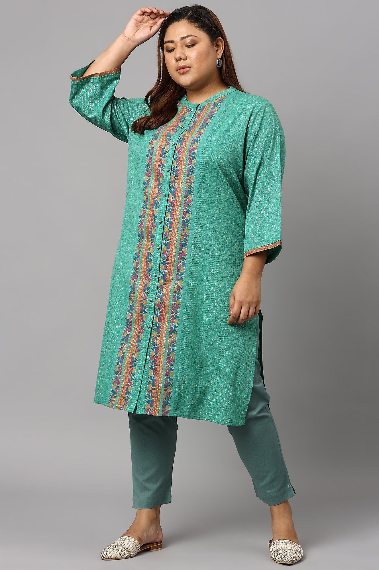 Plus Size Aqua Blue Cotton Blend Slim Pants - Image 6