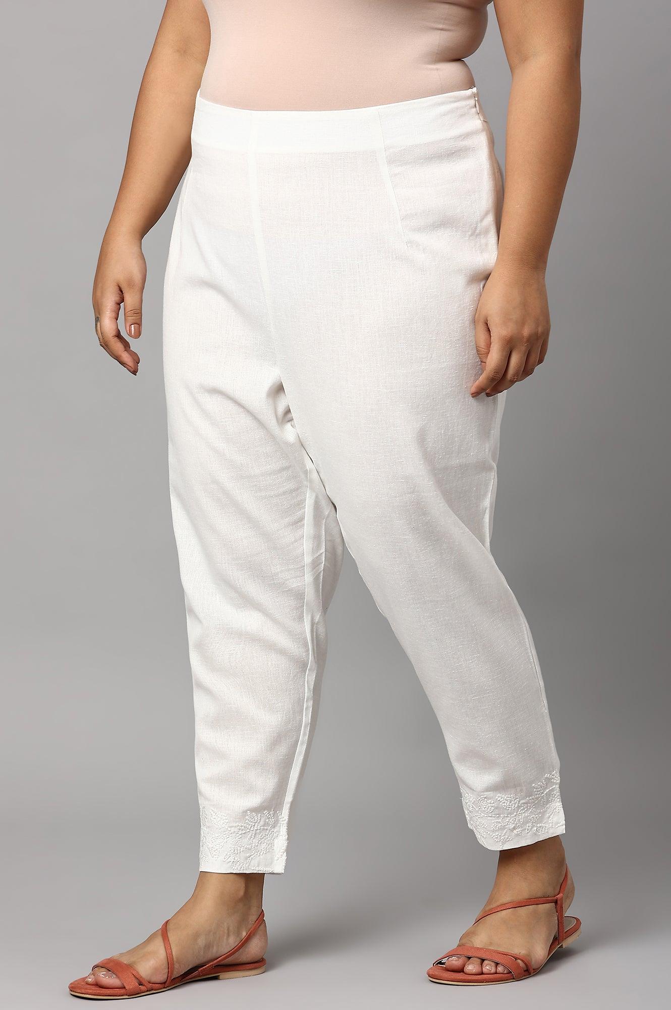 Plus Size Ecru Cotton Blend Slim Pants - Image 3