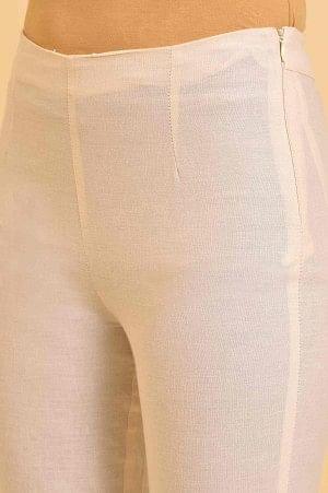 Plus Size Ecru Solid Slim Pants With Lace On Hem - Image 7