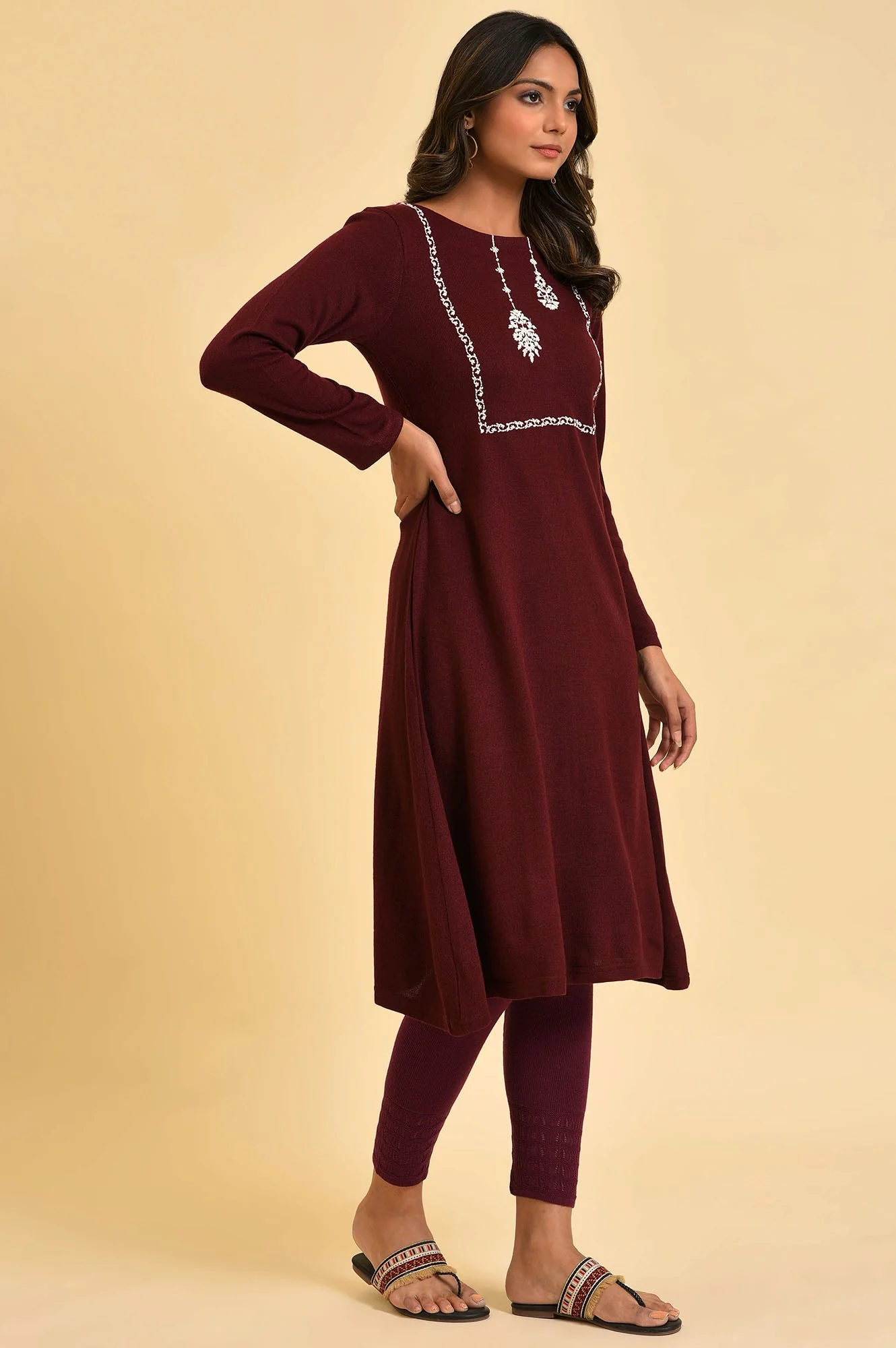 Red Embroidered Winter kurta - Image 4