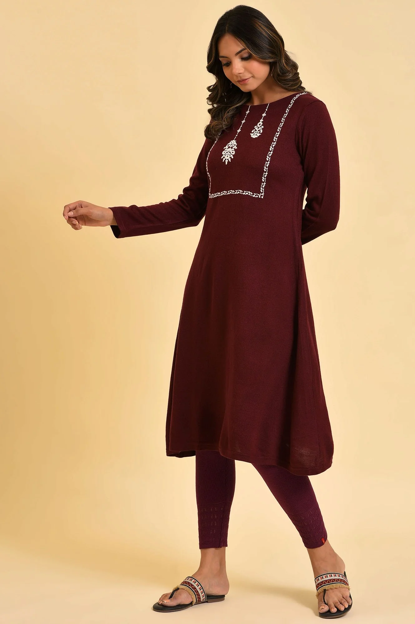Red Embroidered Winter kurta - Image 3