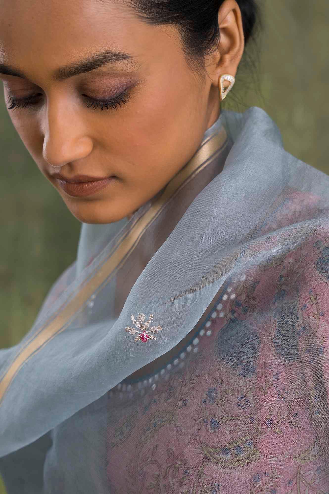 Powder Blue Solid Silk Organza Drape - Image 3