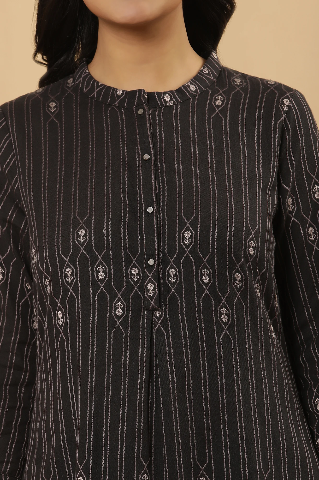 Black Printed Kurta And Trousers Set - Image 6
