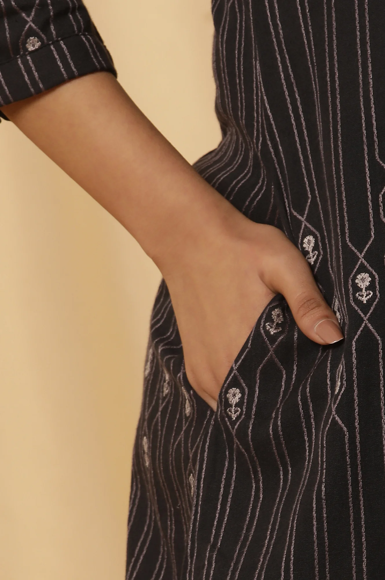 Black Printed Kurta And Trousers Set - Image 7