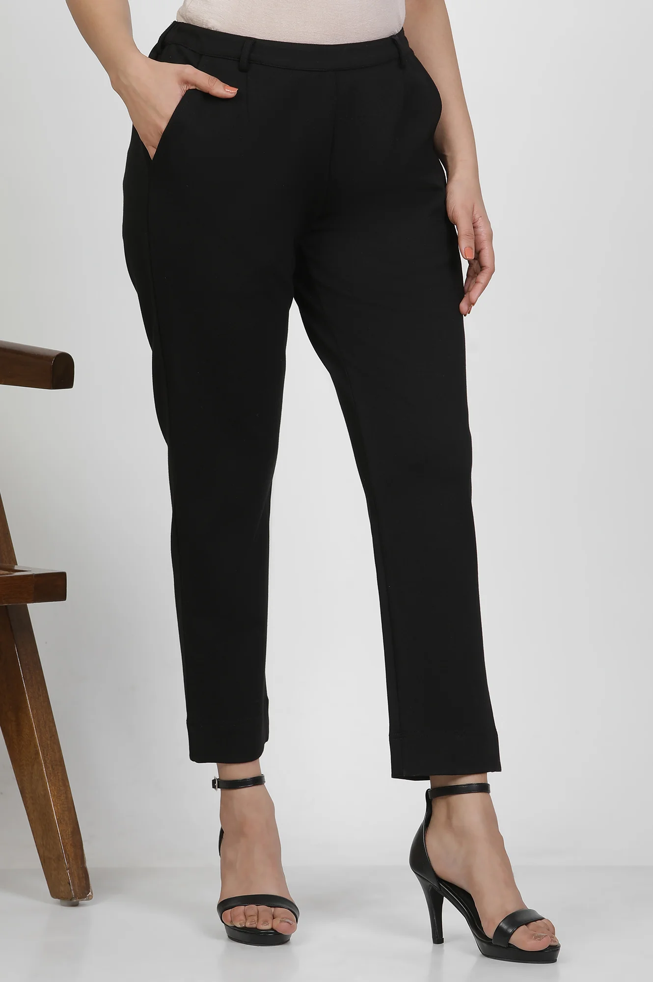 Black Slim-Fit Work Wear Trousers - Image 4