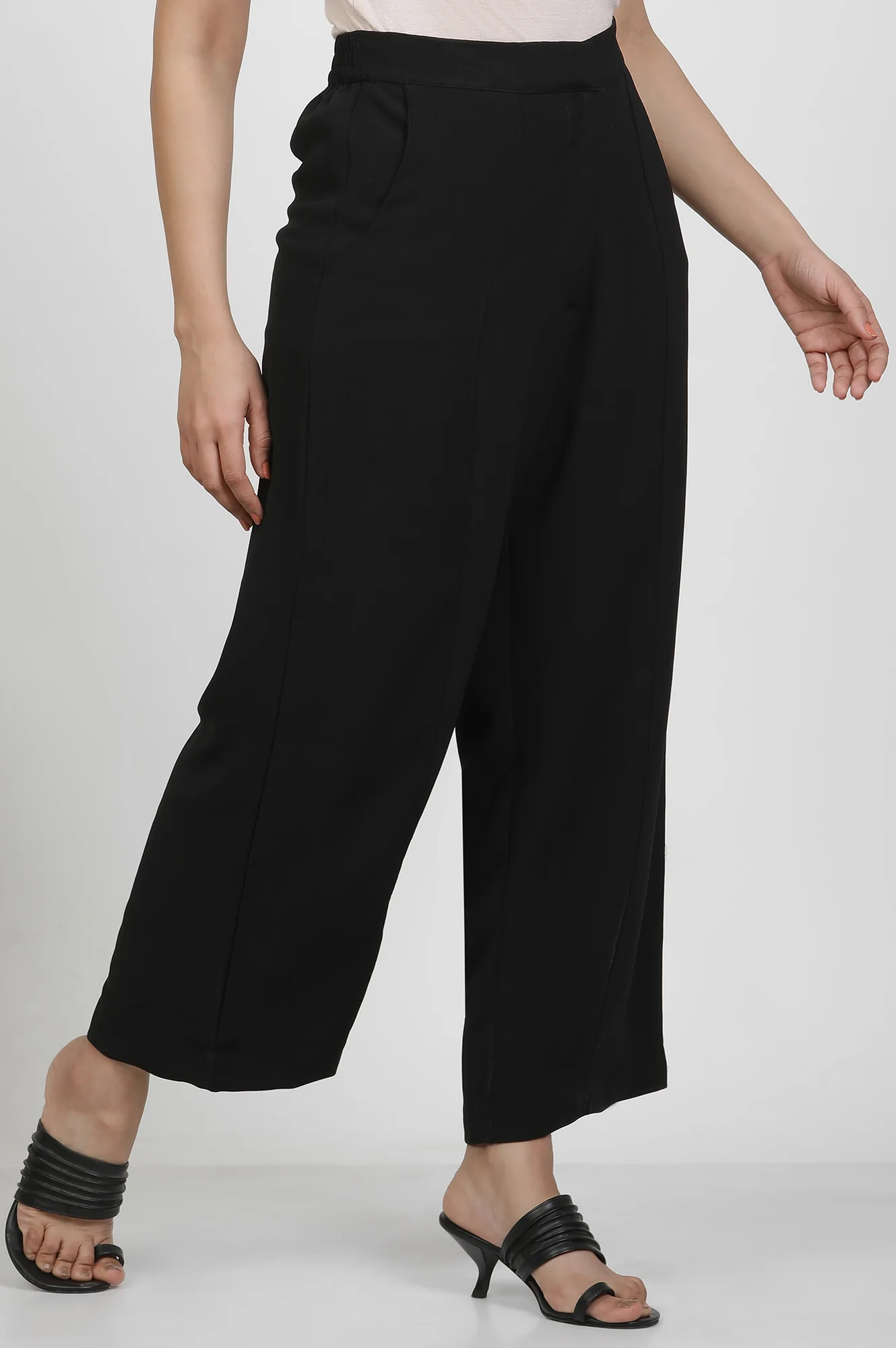 Black Straight Trouser With Front Pintuck - Image 4