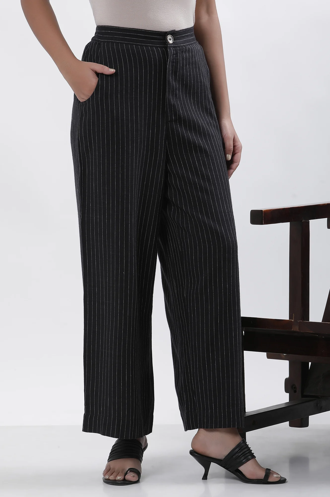 Black Stripe Casual Straight Trouser - Image 4