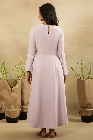 Lilac Chikankari Anarkali Kurta  In Cotton Voile - Image 4
