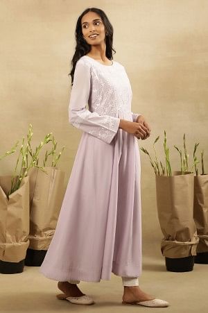 Lilac Chikankari Anarkali Kurta  In Cotton Voile - Image 5