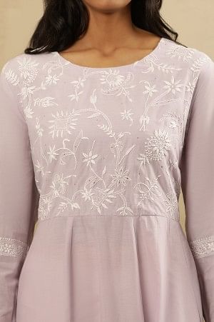 Lilac Chikankari Anarkali Kurta  In Cotton Voile - Image 7