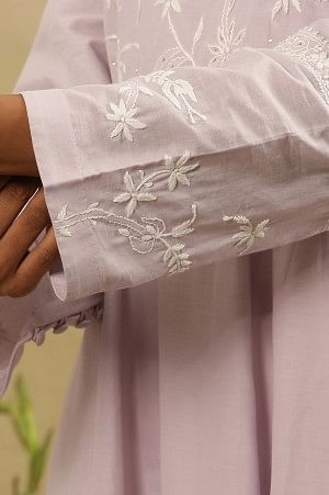 Lilac Chikankari Anarkali Kurta  In Cotton Voile - Image 8