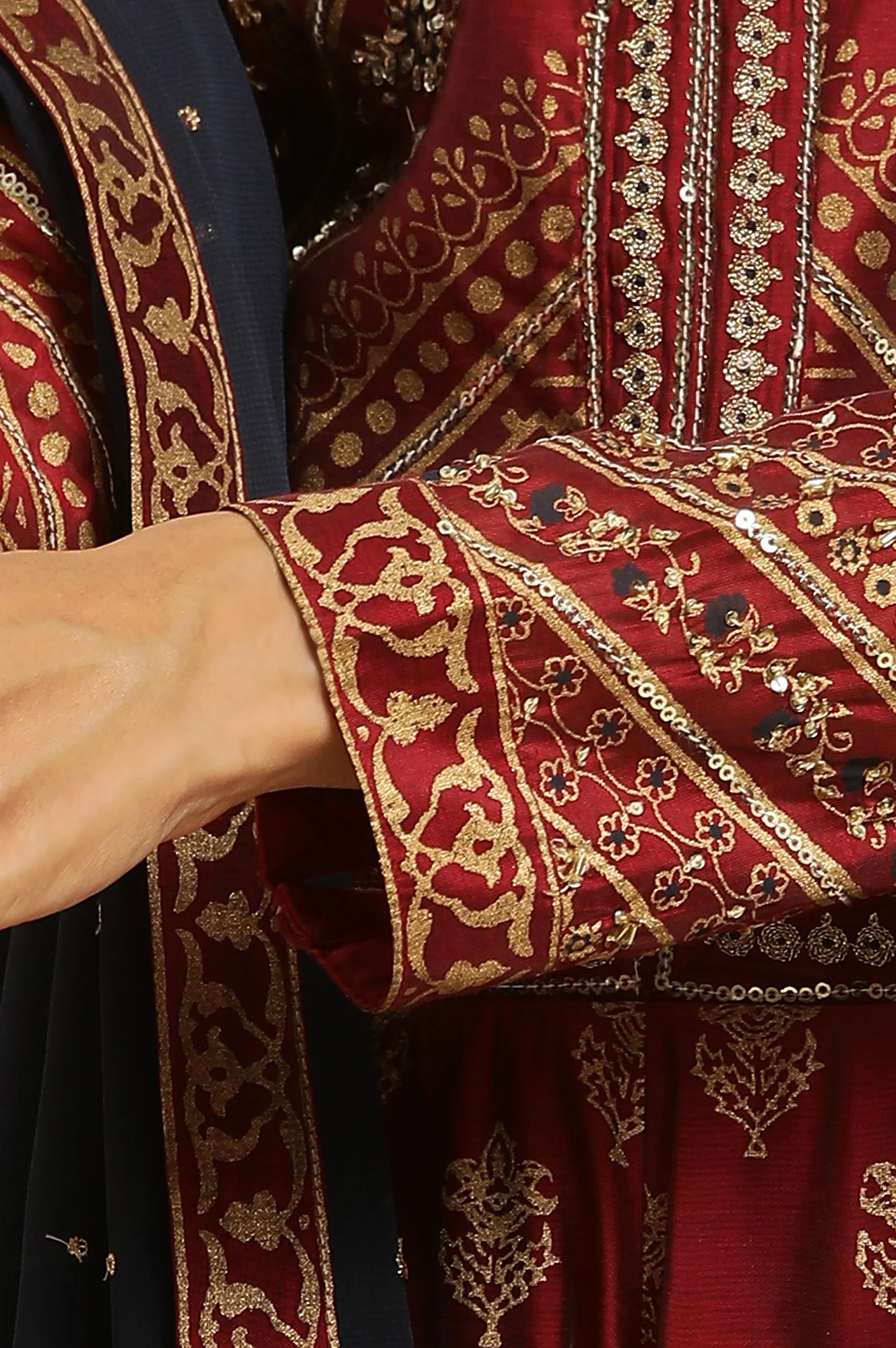 Maroon Printed Chanderi Anarkali Dress and Dupatta Set - Image 7