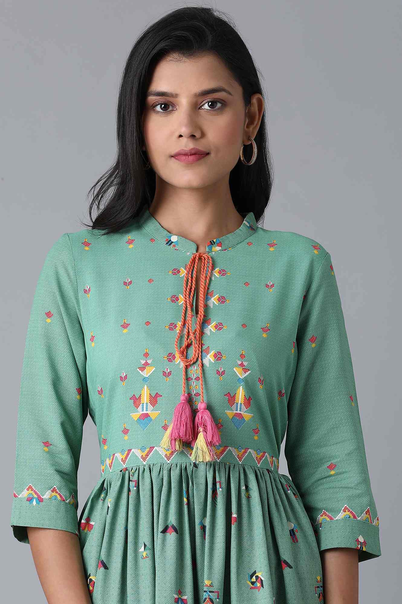 Teal Blue Multicoloured Print Dress - Image 5