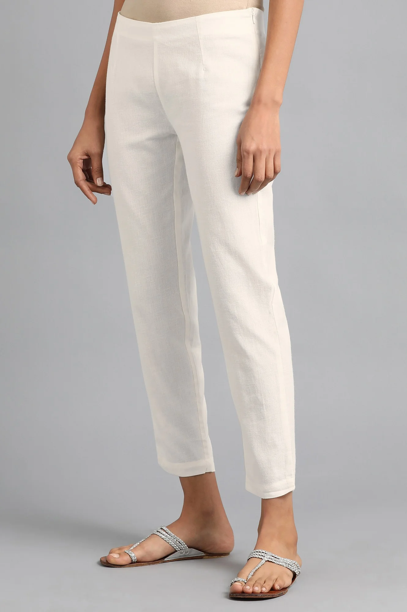 White Solid Trousers - Image 3
