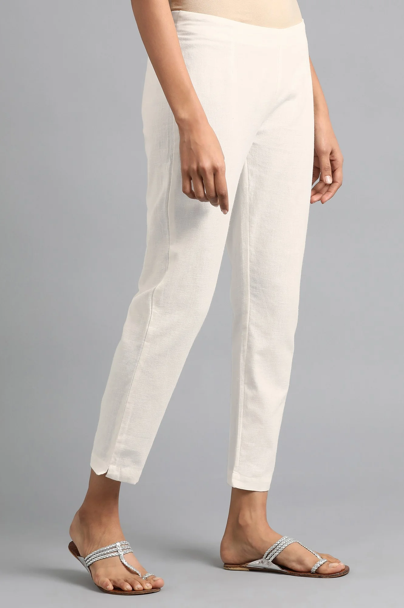 White Solid Trousers - Image 4