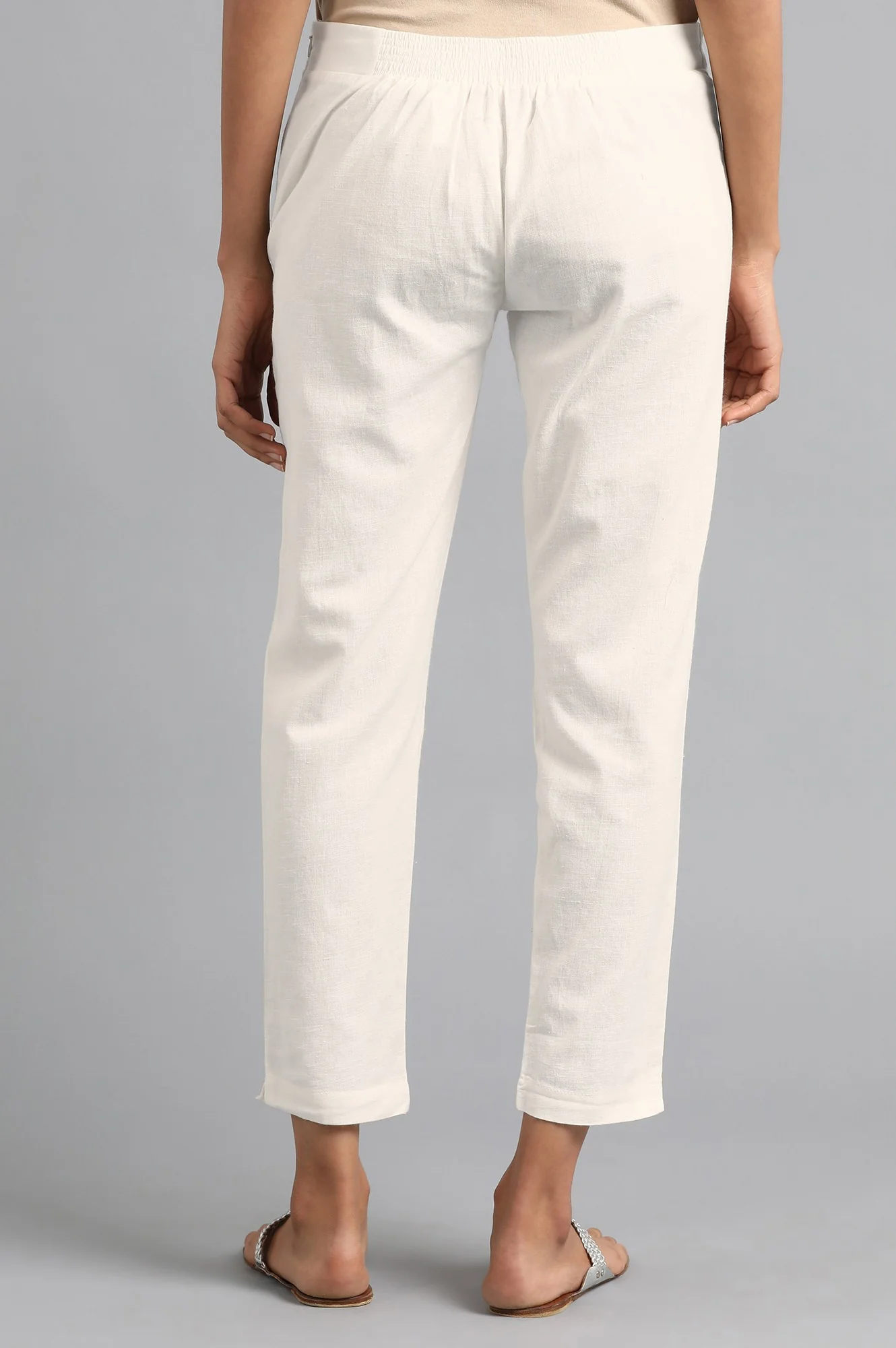 White Solid Trousers - Image 5