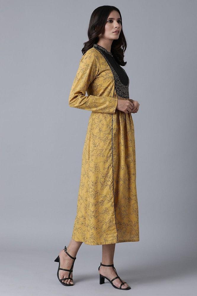 Yellow Embroidered and Printed Dress - Image 4