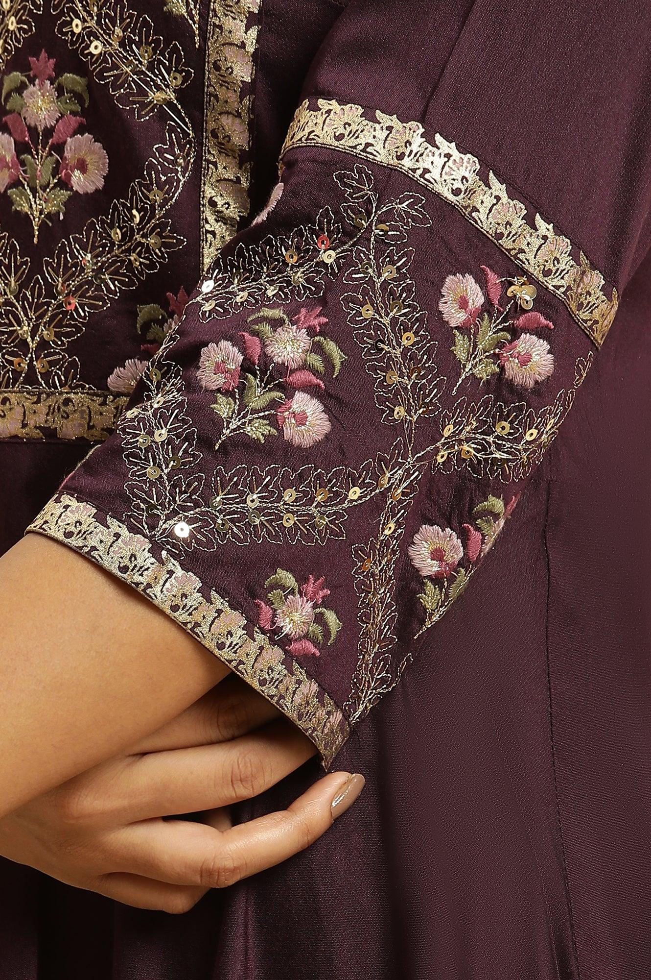 Purple Embroidered Festive Panelled Dress - Image 8
