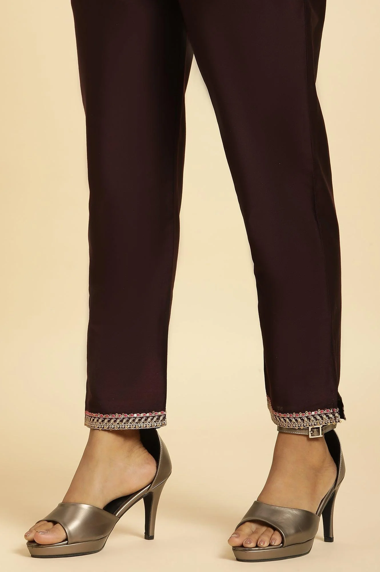 Purple Flared Embroidered Kurta, Pants And Dupatta Set - Image 8