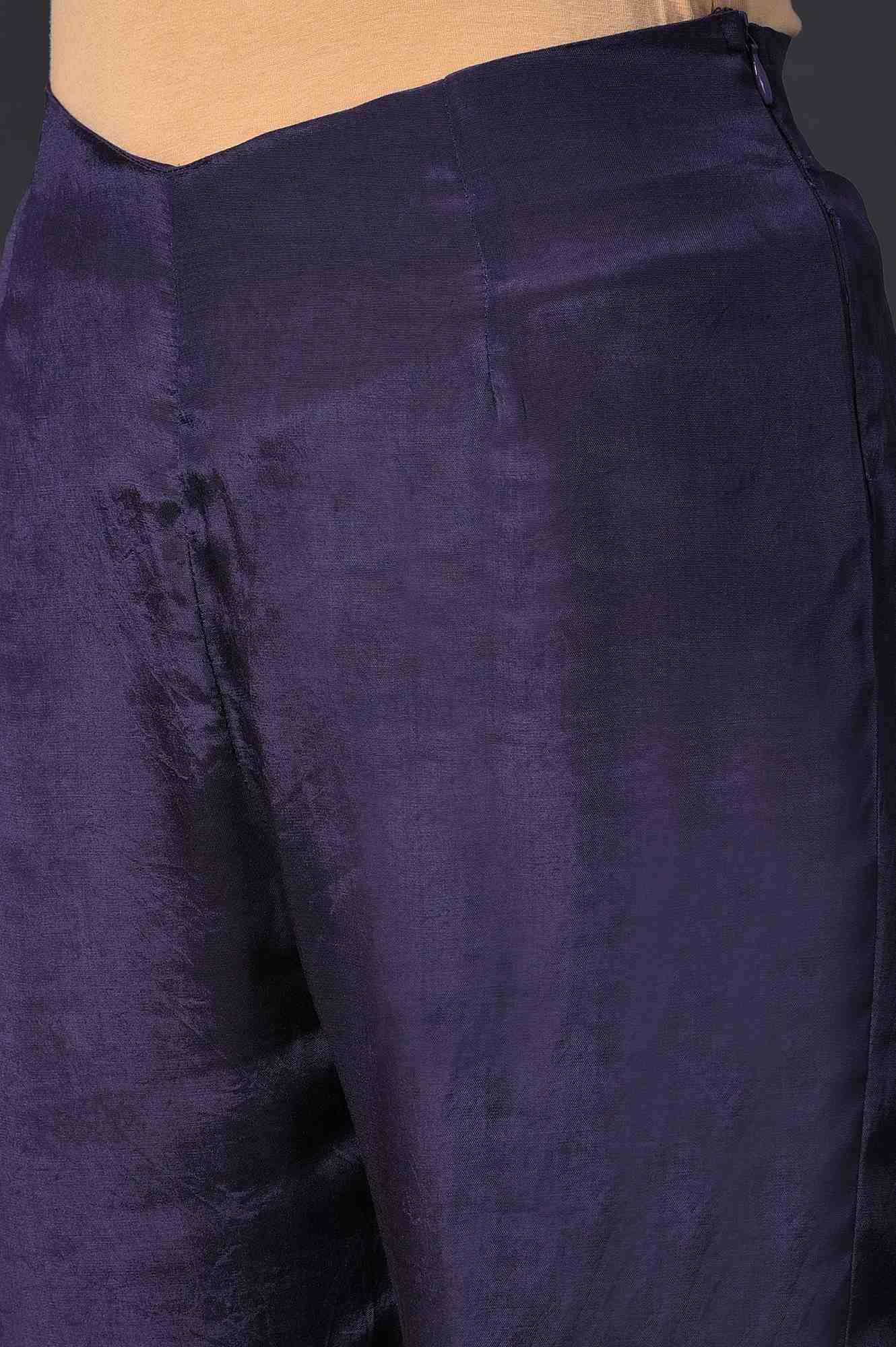Purple Floral Printed kurta With Solid Slip, Slim Pants And Dupatta - Image 7