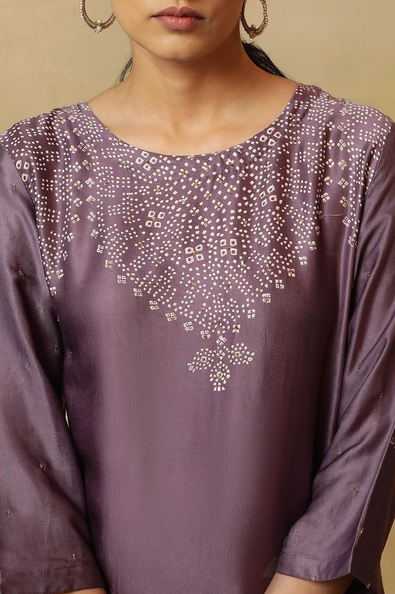Purple Hand Block Placement Print Kurta - Image 6
