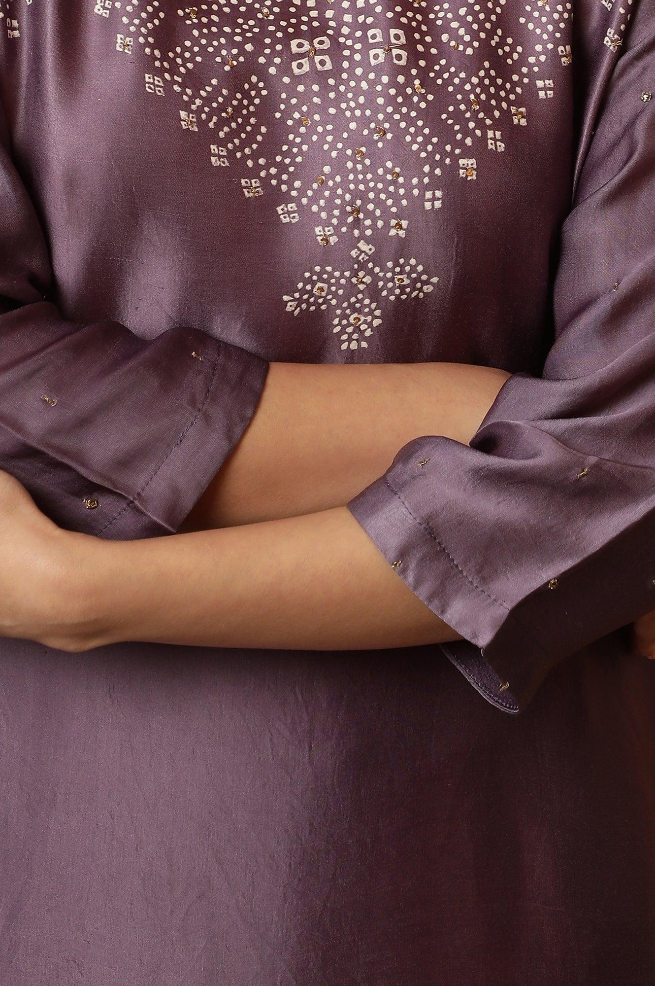 Purple Hand Block Placement Print Kurta - Image 7