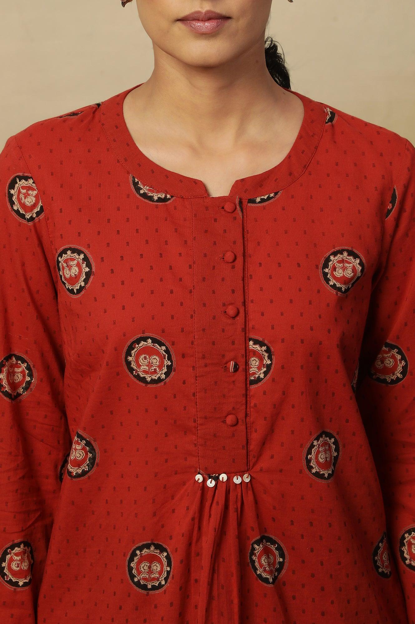 Red Block Print Top In Cotton Voile. - Image 7