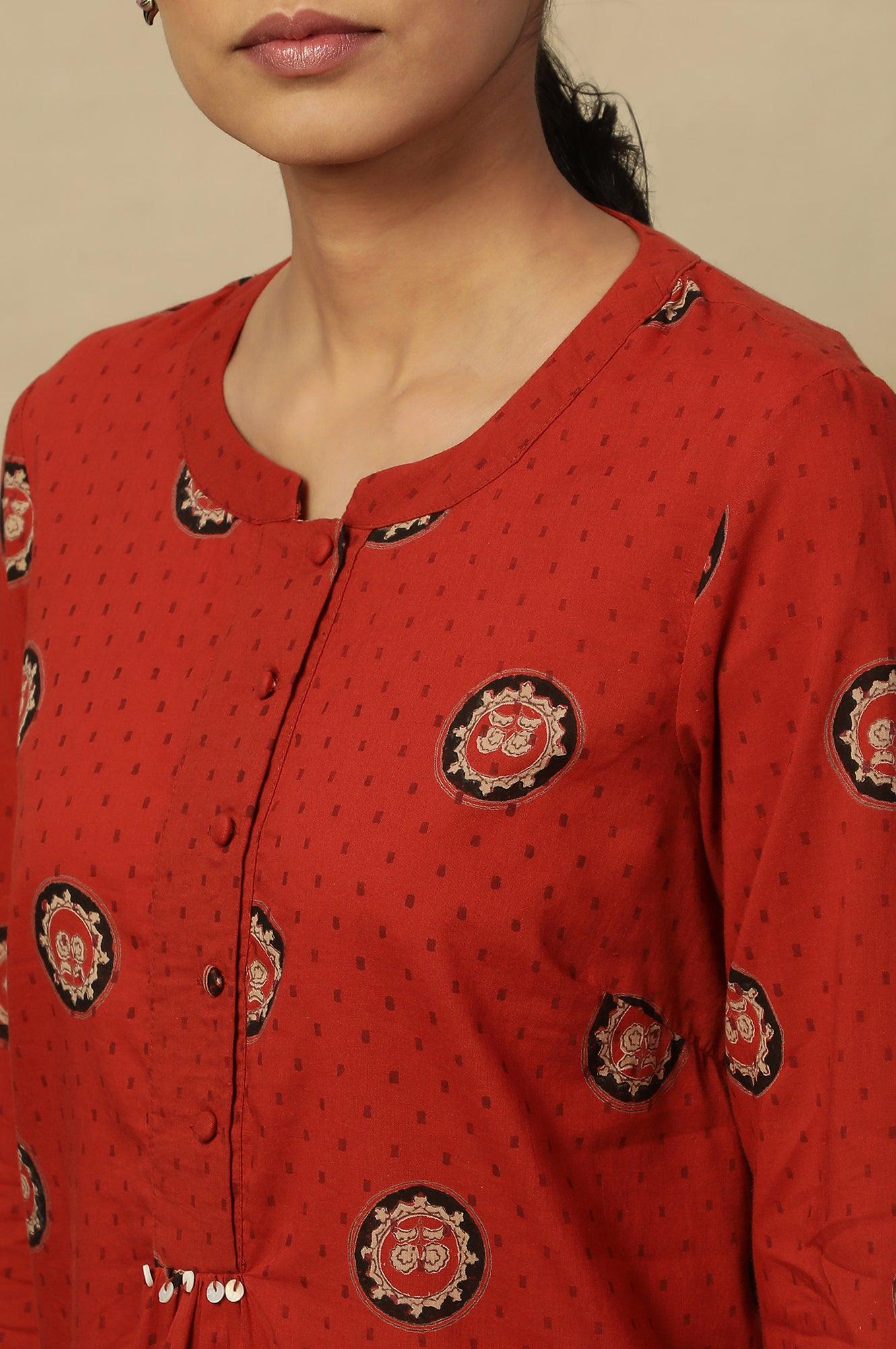 Red Block Print Top In Cotton Voile. - Image 8