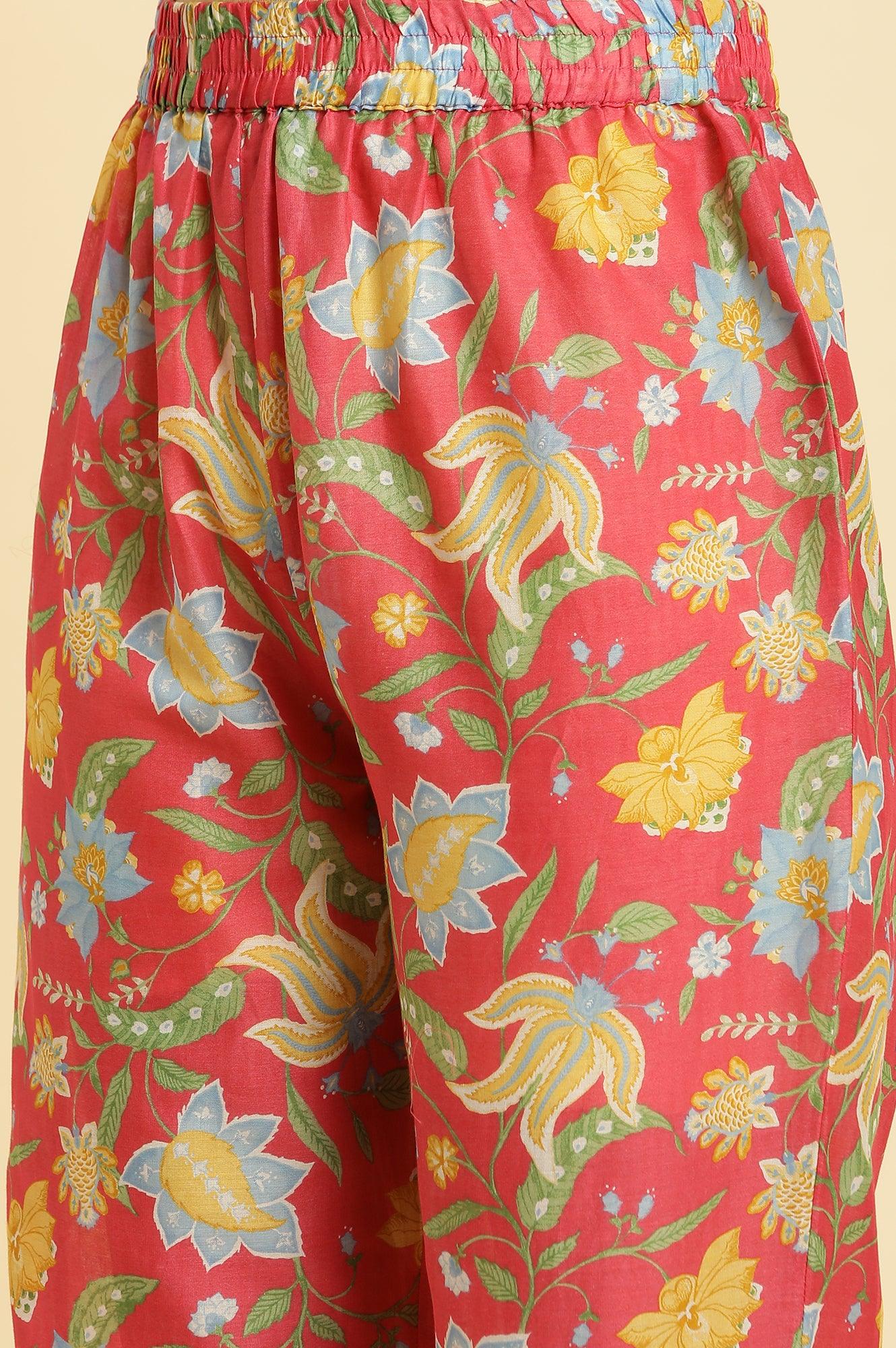Red Chintz Gathered Kurta, Pants and Dupatta Set - Image 10