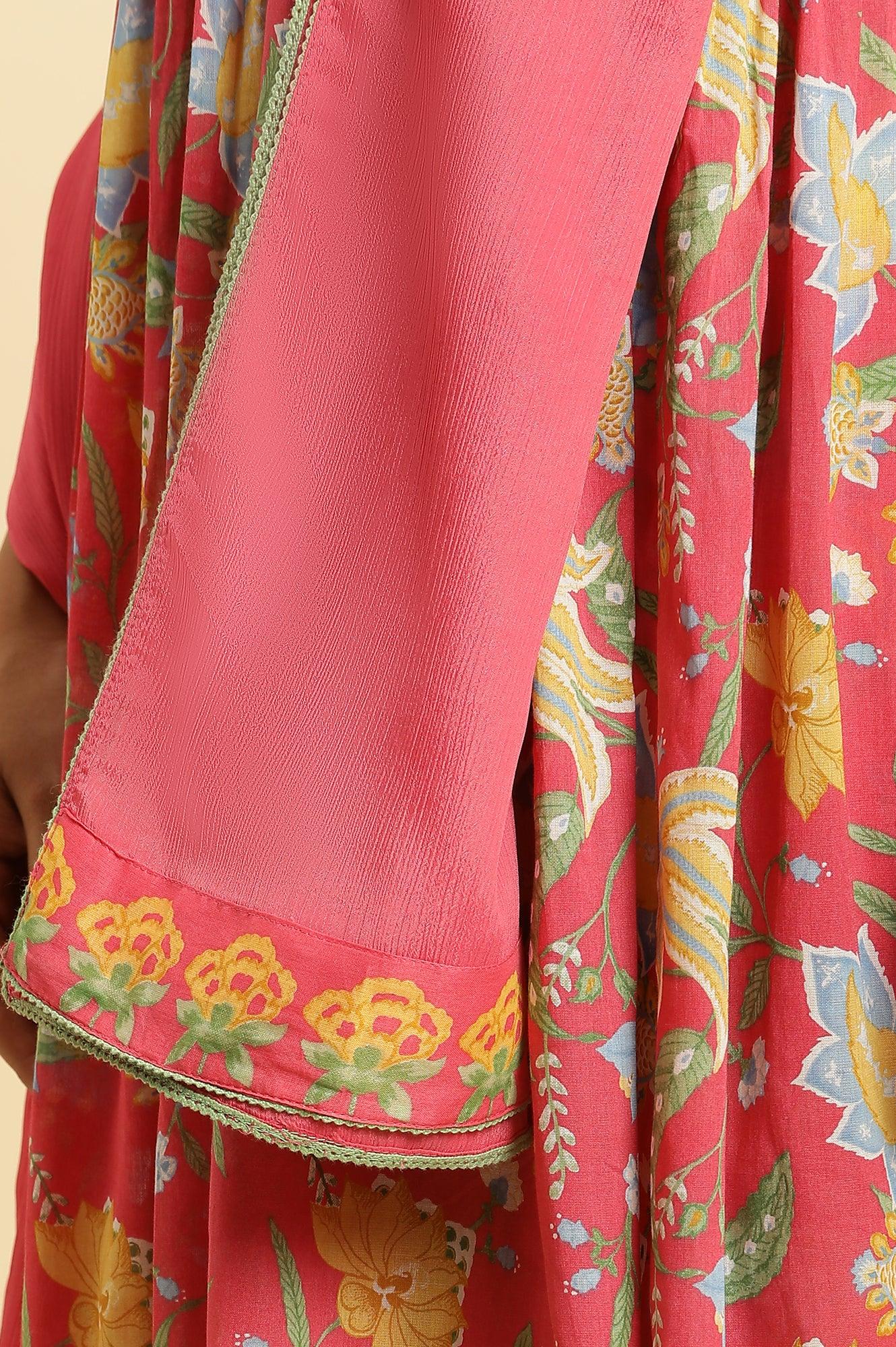 Red Chintz Gathered Kurta, Pants and Dupatta Set - Image 8