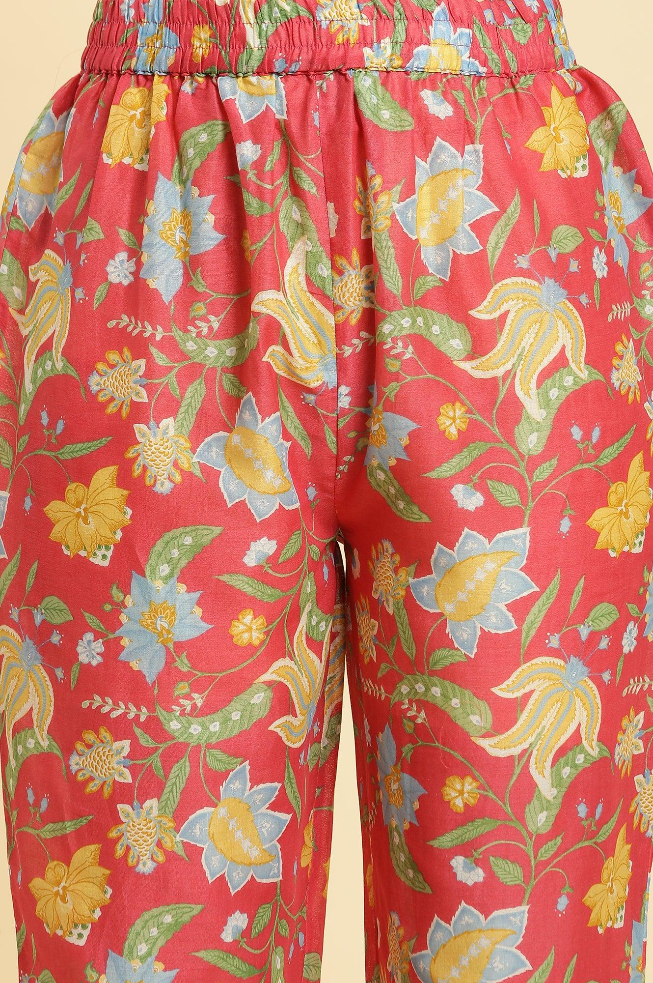 Red Chintz Gathered Kurta, Pants and Dupatta Set - Image 9