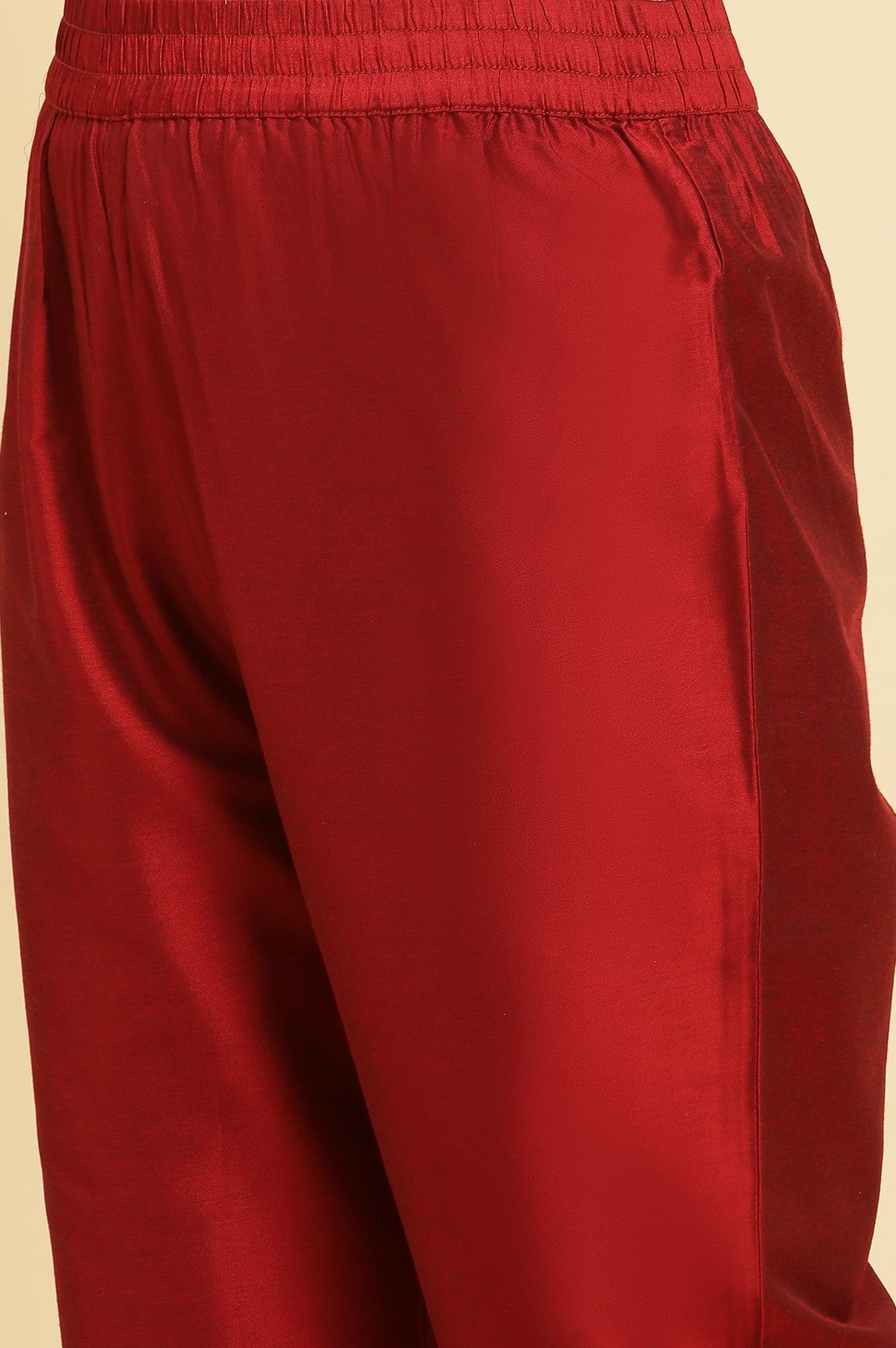 Red Dori Embroidered Chanderi Straight Kurta, Pants and Dupatta Festive Set - Image 10
