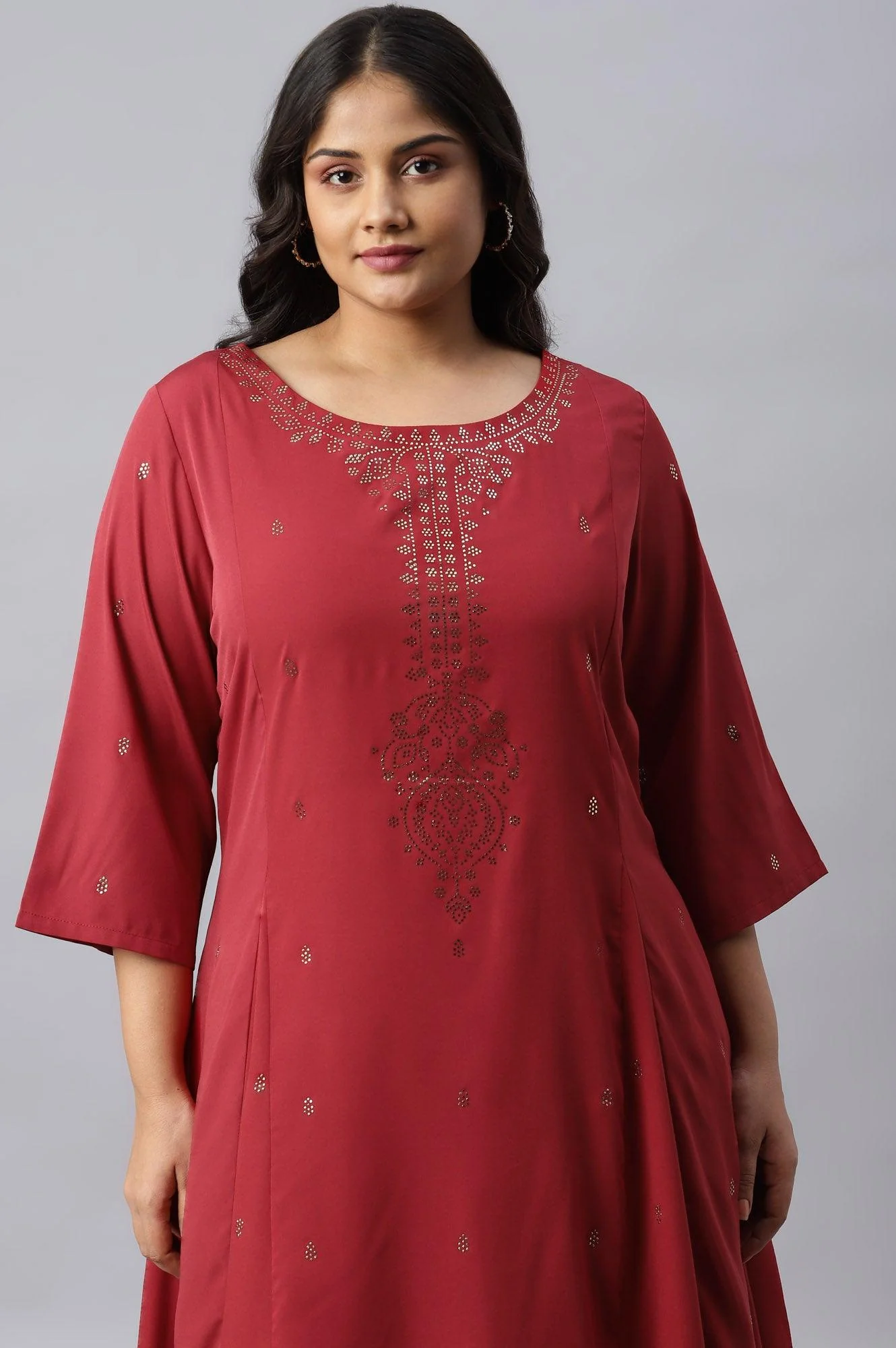 Red Mukaish Printed Plus Size kurta - Image 5