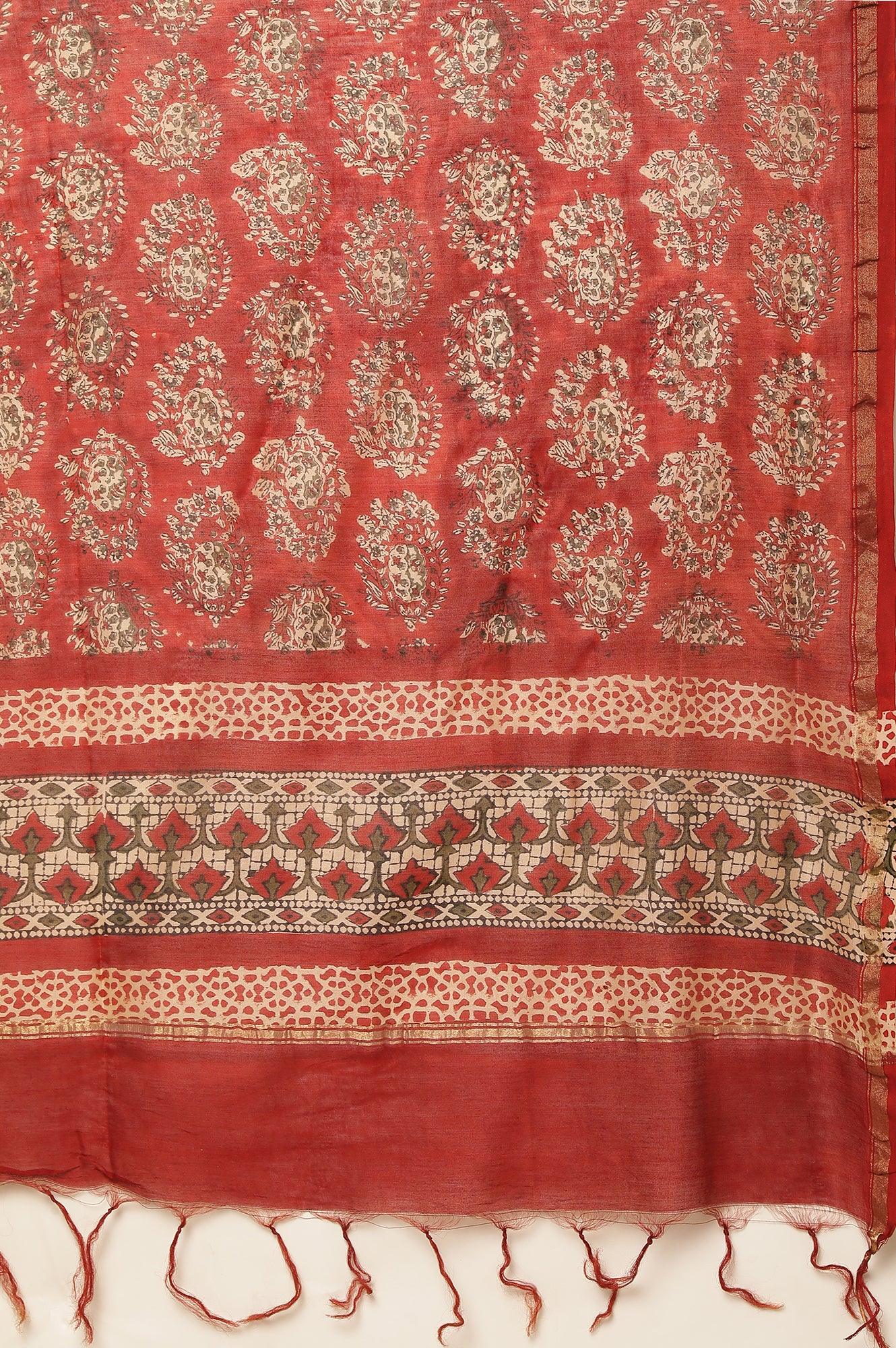 Red Printed Cotton Silk Drape - Image 6