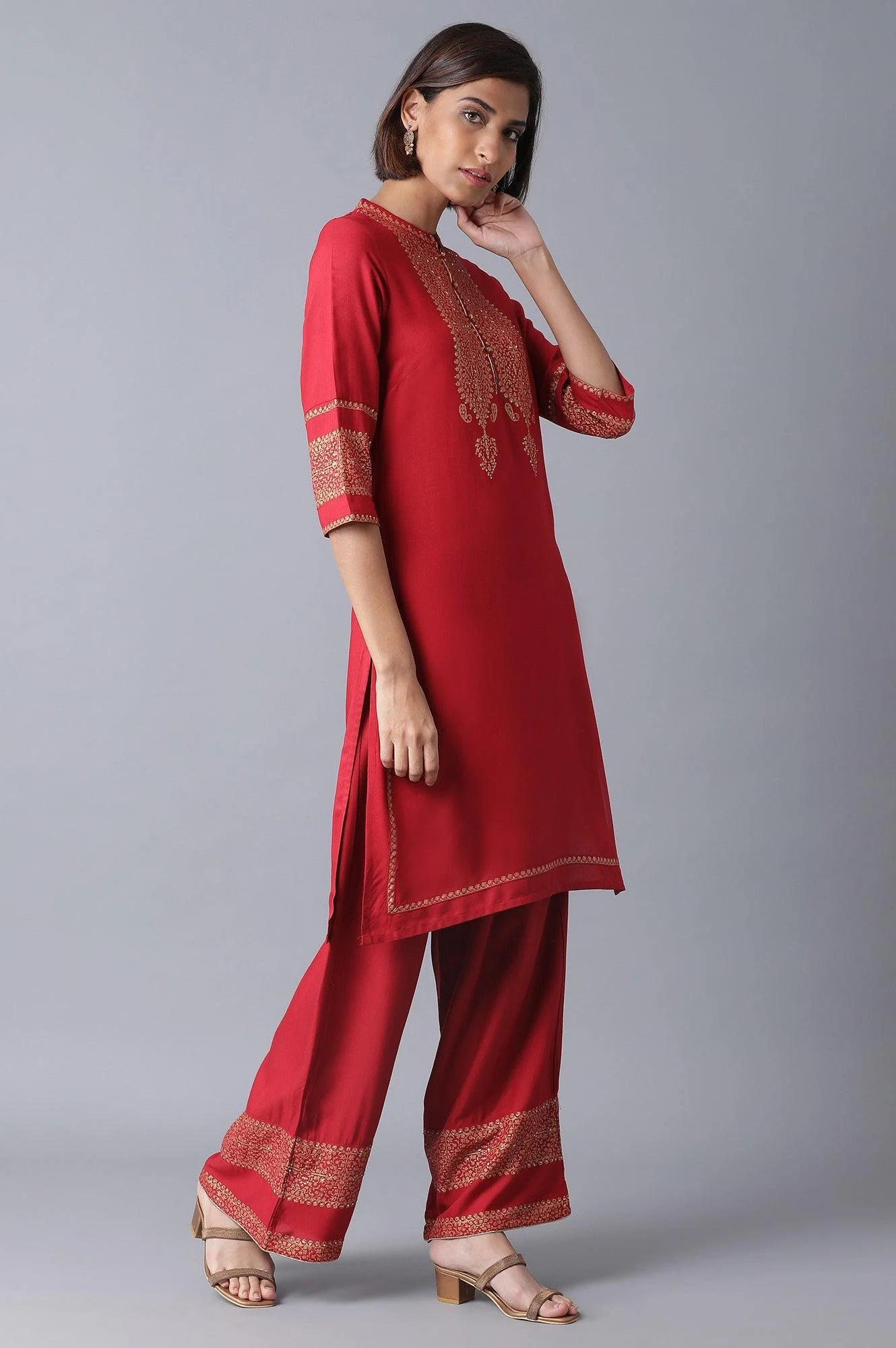 Red Printed kurta-Parallel Pant Set - Image 4