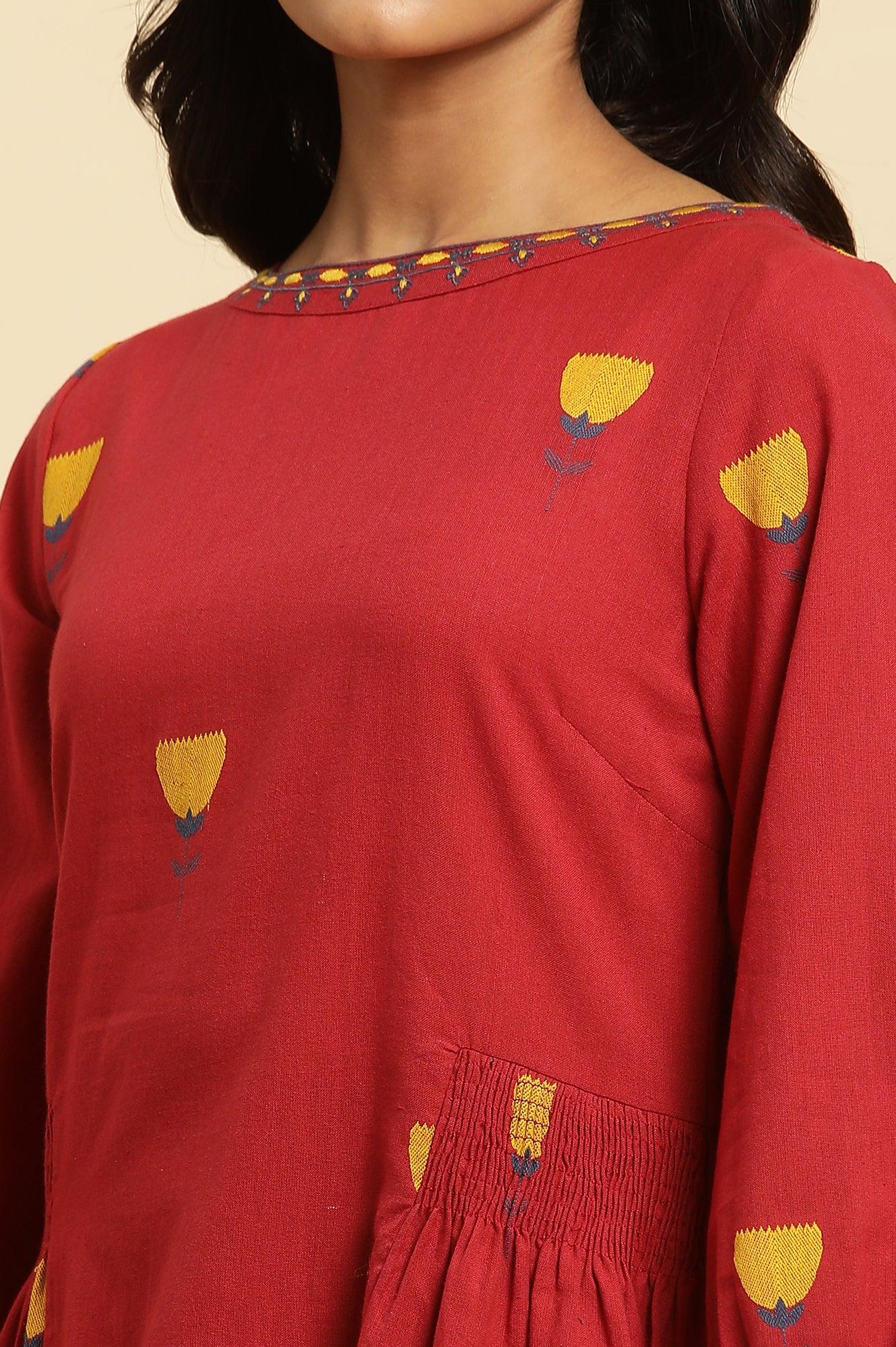 Red Yarn Dyed Smocked Peplum Top - Image 6