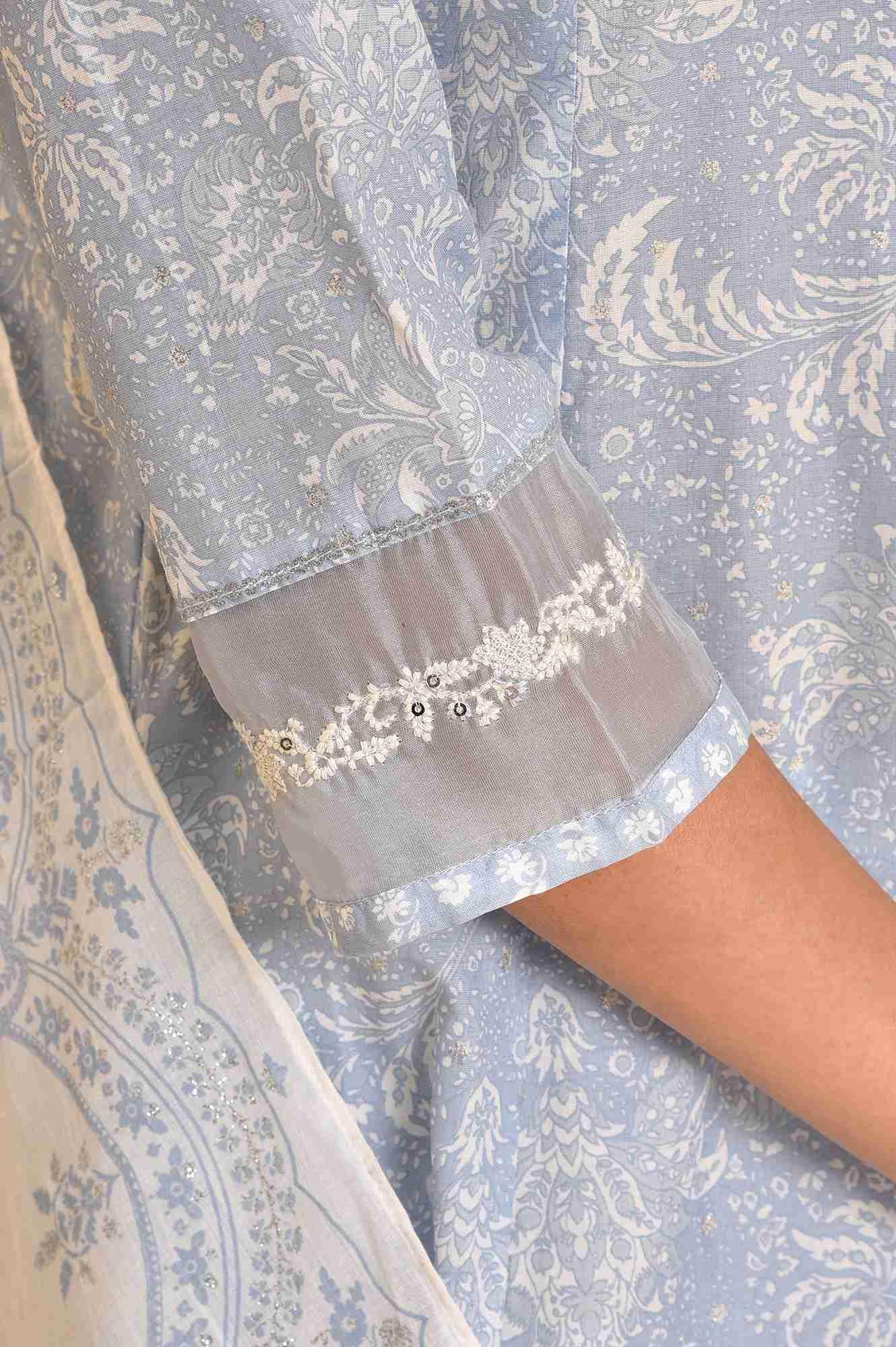 Skyway Blue Printed A-Line Kurta, Pants And Dupatta Set - Image 7