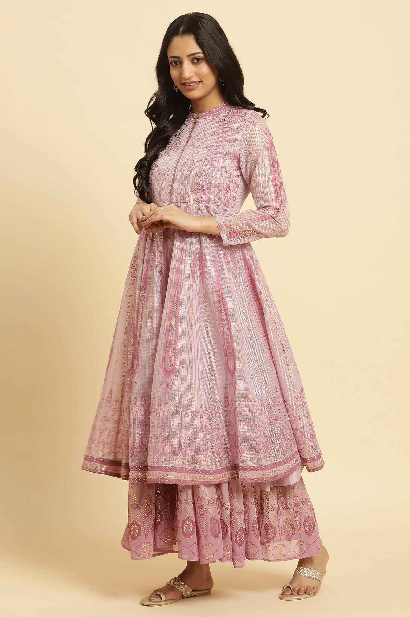 Soft Pink Panelled Layered Gown And Dupatta Set - Image 3
