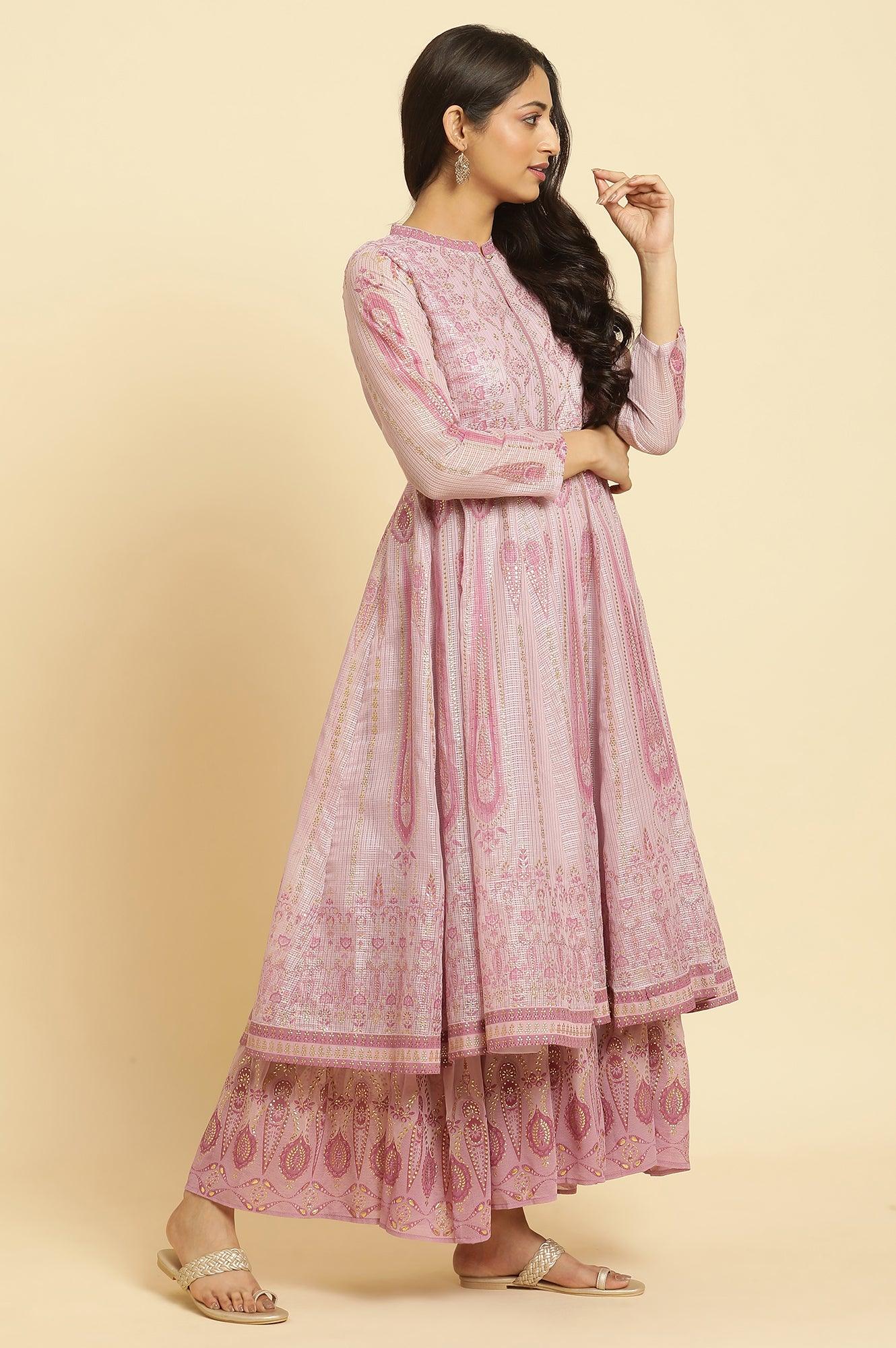 Soft Pink Panelled Layered Gown And Dupatta Set - Image 5