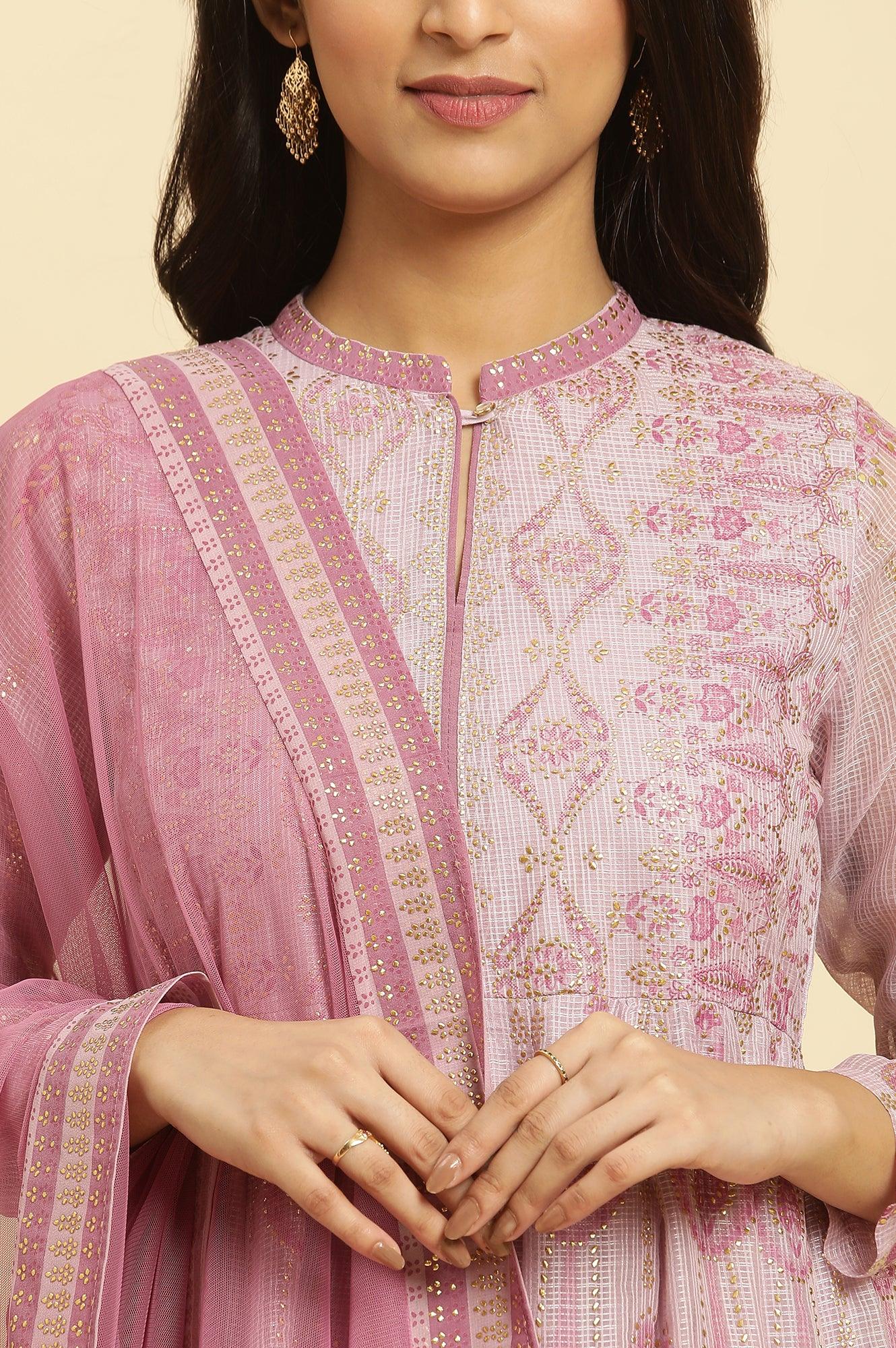 Soft Pink Panelled Layered Gown And Dupatta Set - Image 6
