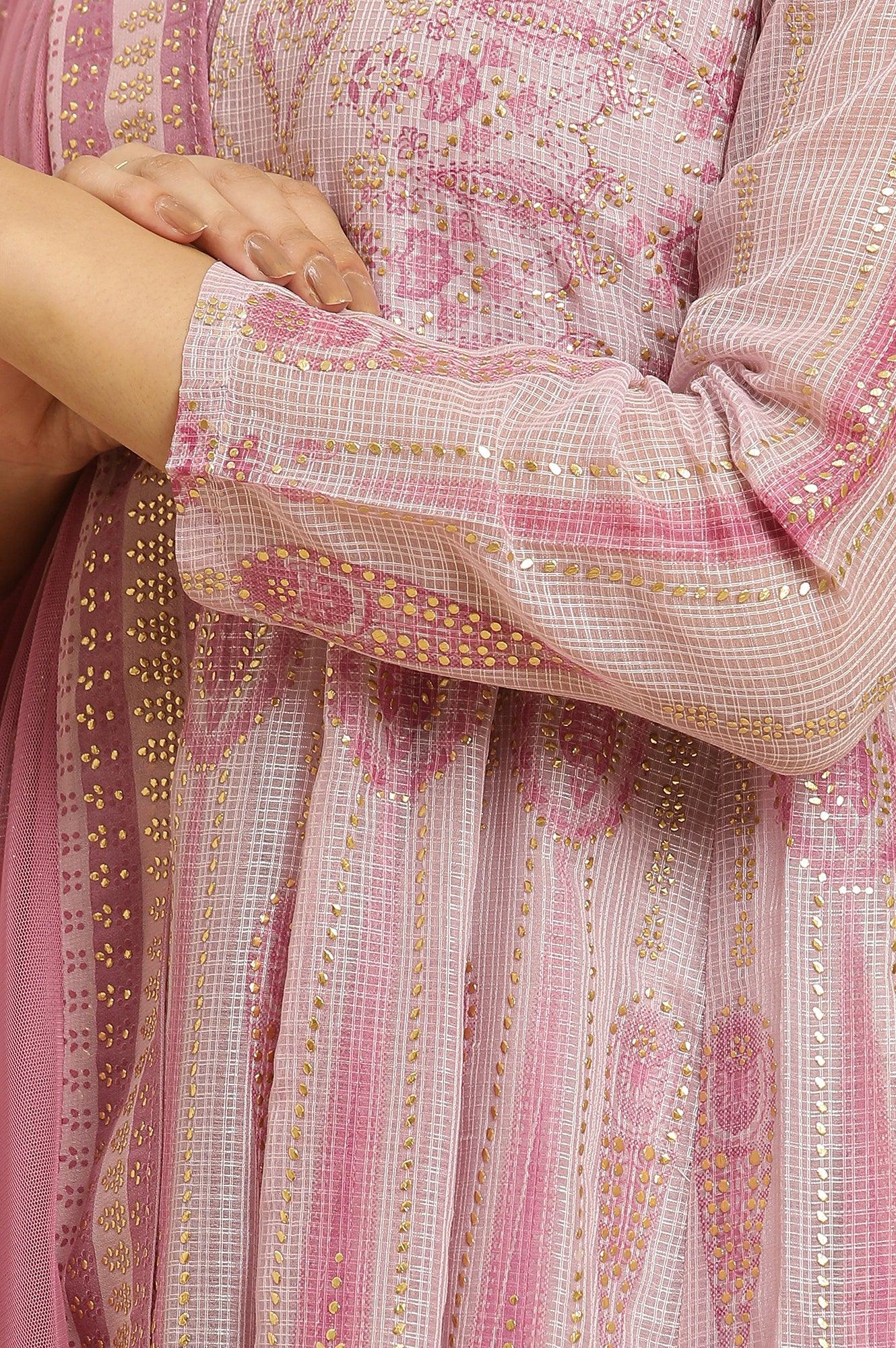 Soft Pink Panelled Layered Gown And Dupatta Set - Image 7