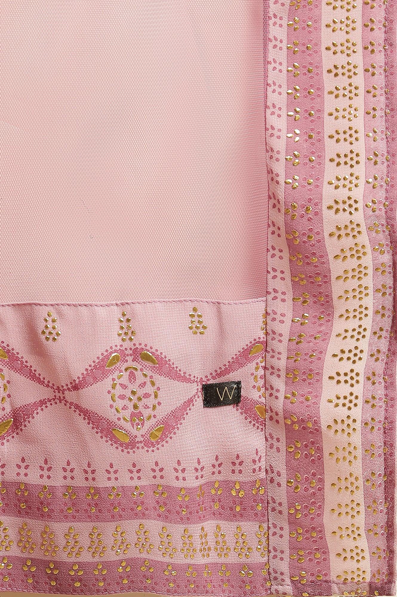 Soft Pink Panelled Layered Gown And Dupatta Set - Image 8