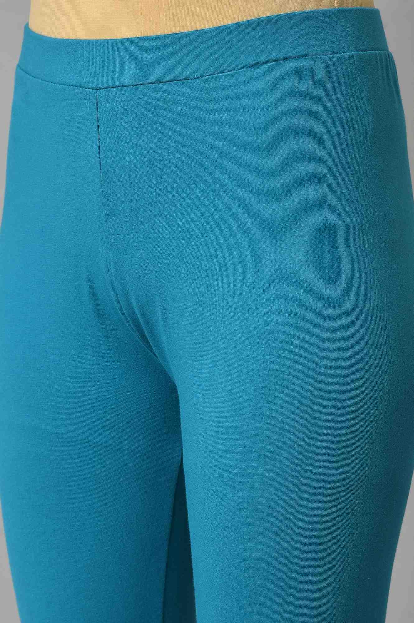 Teal Blue Saree Style kurta With Tights - Image 7