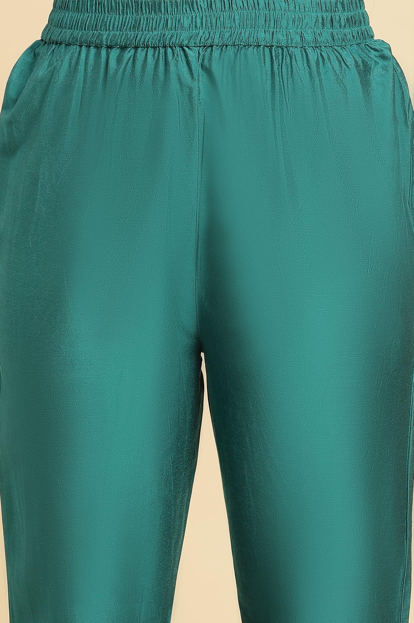Teal Blue Zari Embroidered Straight Kurta, Pant And Dupatta Set - Image 8