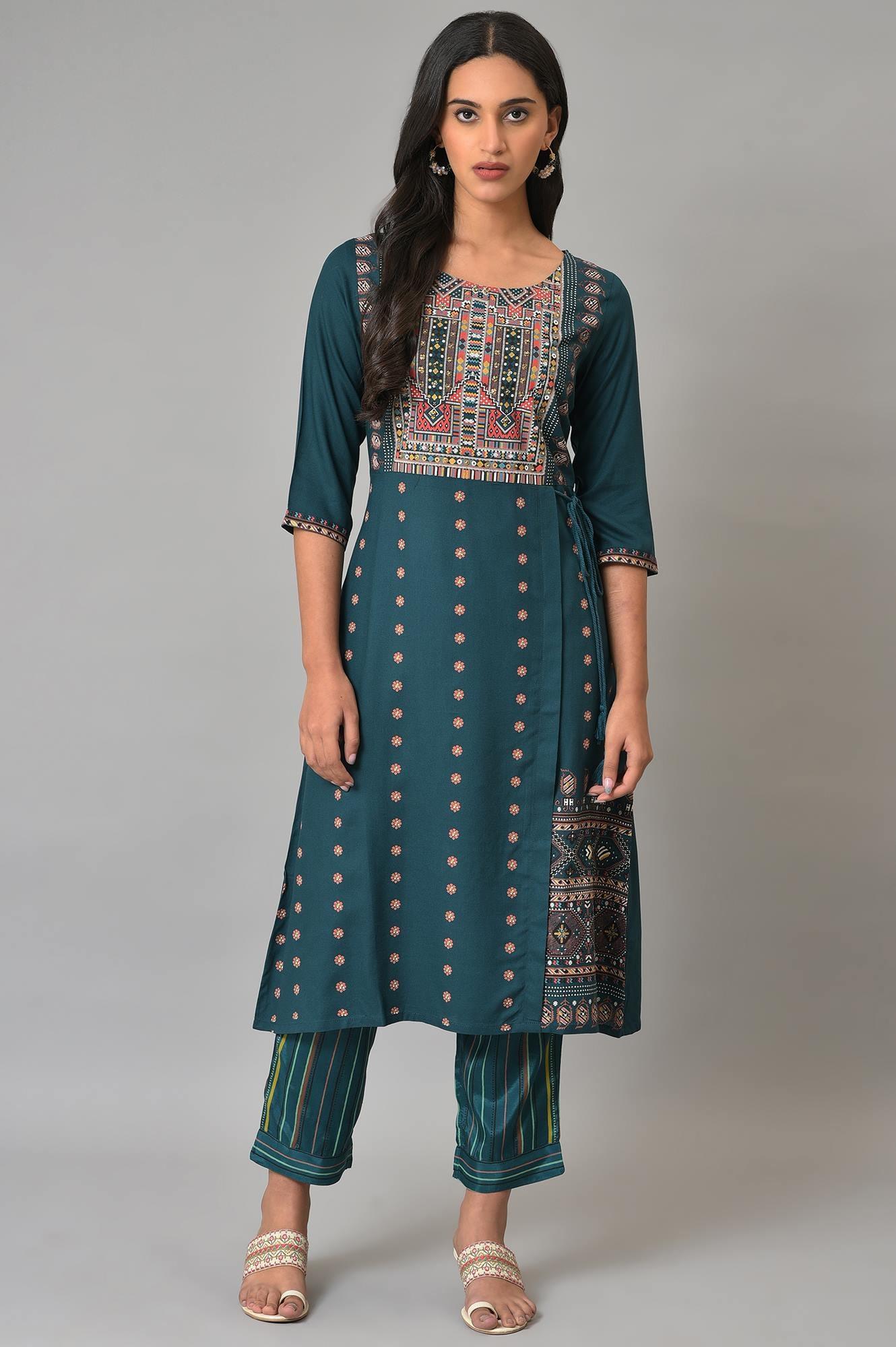 Teal Multi-Coloured Stripe Print Plus Size Pants - Image 5